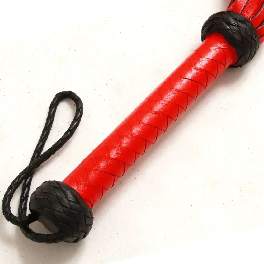Real Cowhide Leather Flogger 25 Falls Red and Black Heavy Duty Whip | Handcrafted BDSM Impact Flogger