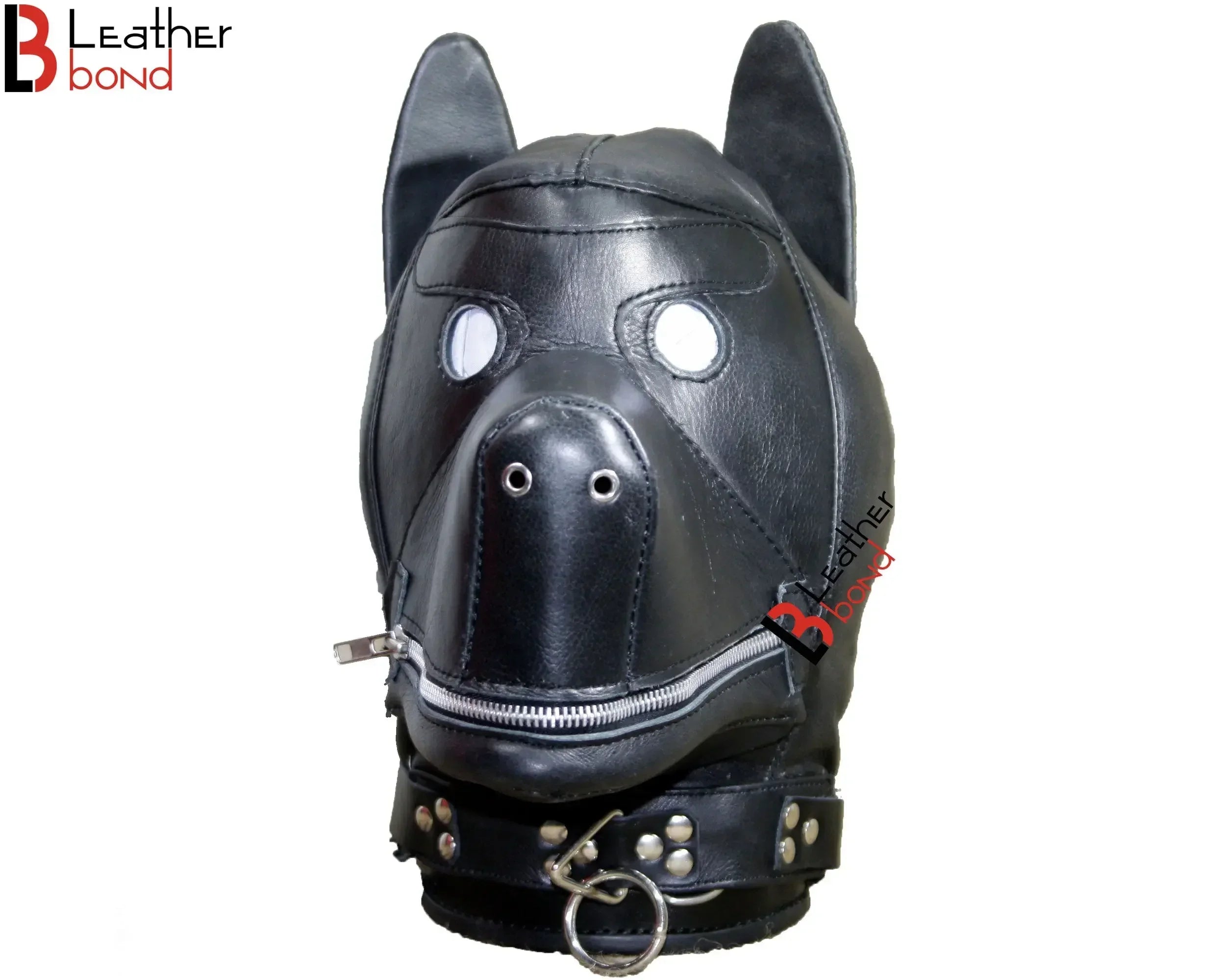 Genuine Cowhide Leather Puppy Dog Mask Hood Padded, Lockable Sensory Deprivation Hood with Mouth Gag