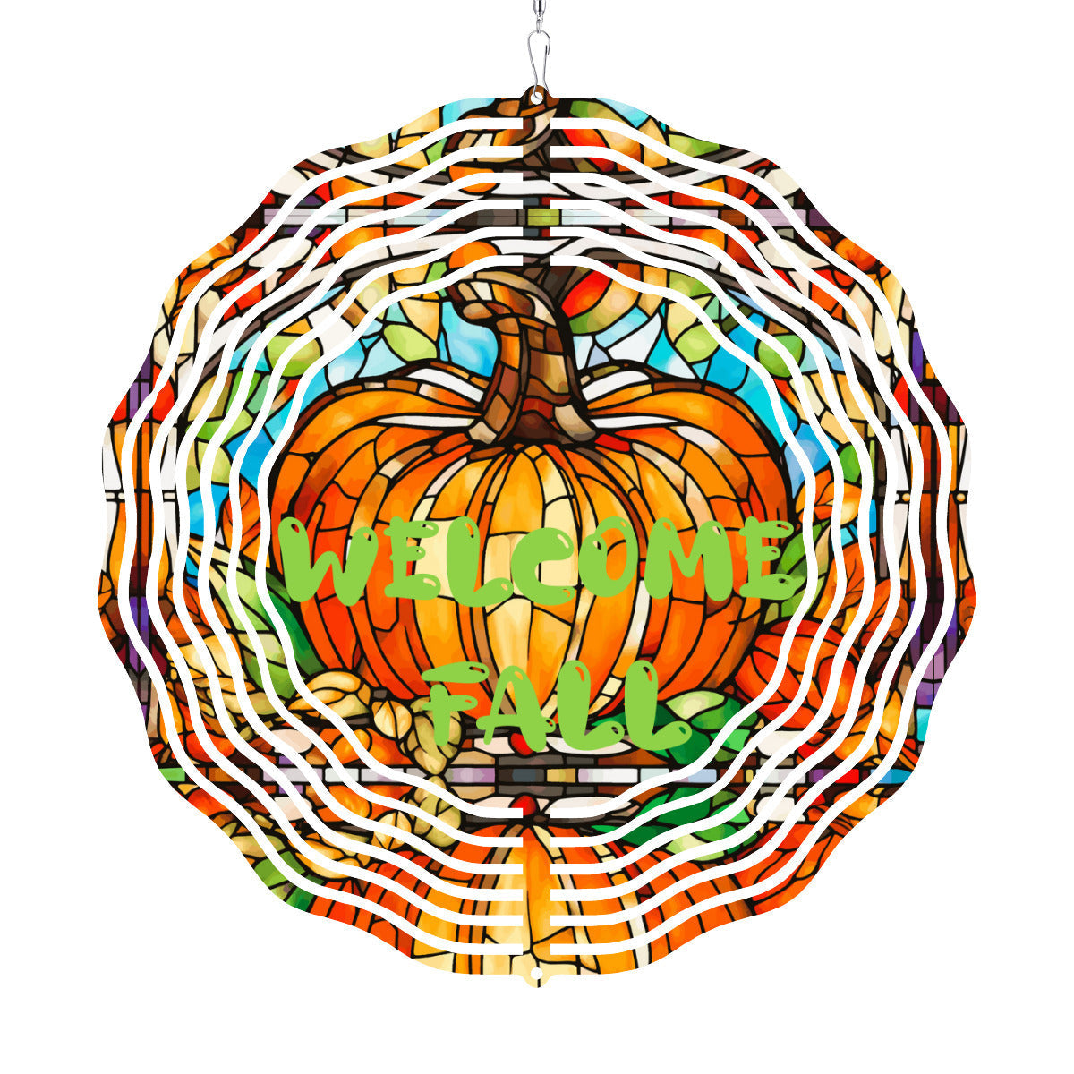 Welcome Fall Stained Glass Pumpkin Wind Spinner Outdoor Decor