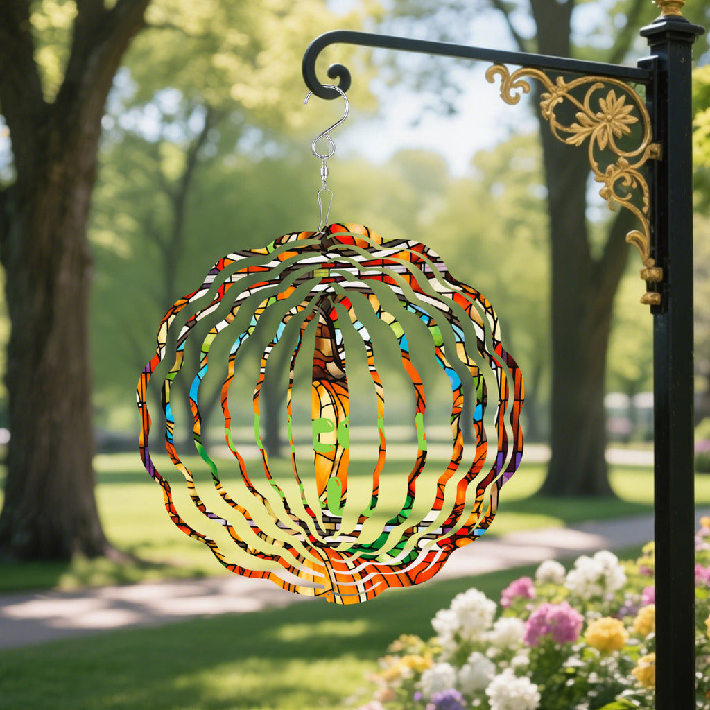 Welcome Fall Stained Glass Pumpkin Wind Spinner Outdoor Decor