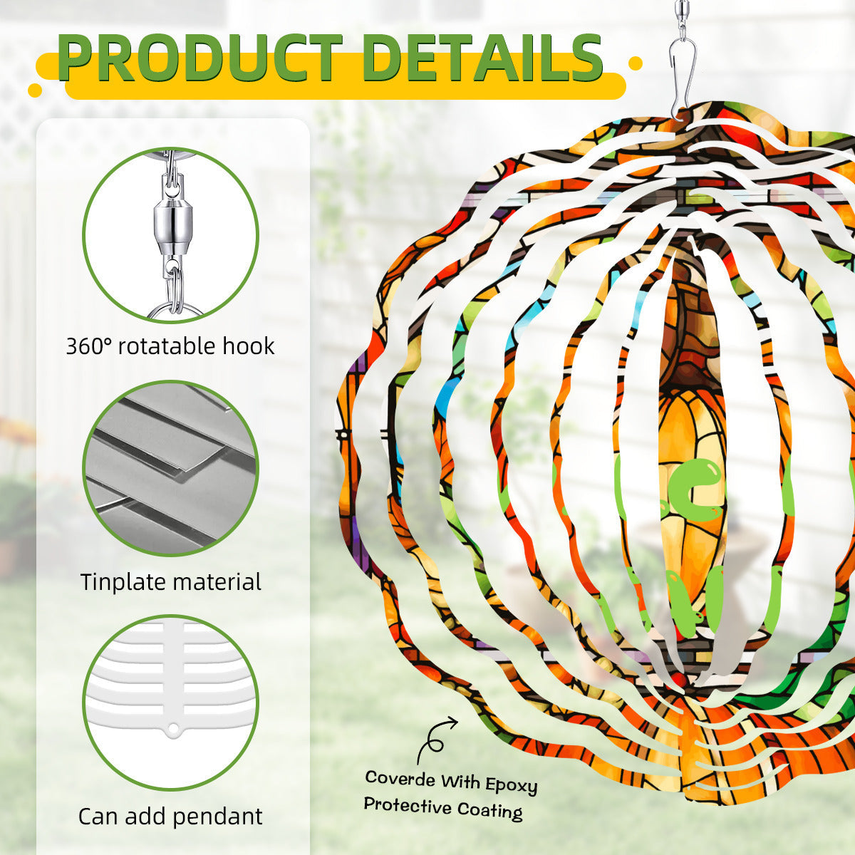 Welcome Fall Stained Glass Pumpkin Wind Spinner Outdoor Decor
