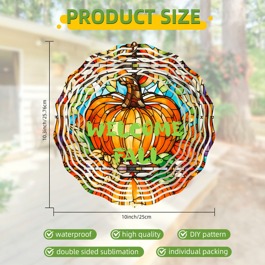 Welcome Fall Stained Glass Pumpkin Wind Spinner Outdoor Decor