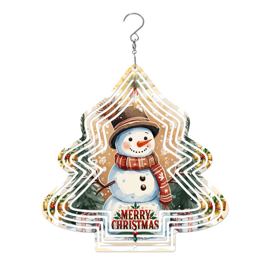 Merry Christmas Snowman Tree-shaped Wind Spinner Outdoor Decor
