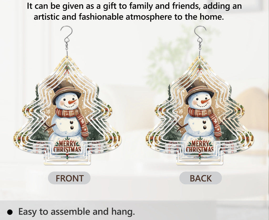 Merry Christmas Snowman Tree-shaped Wind Spinner Outdoor Decor