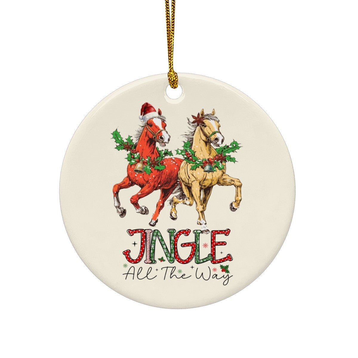 Vintage Horses at Christmas Jingle All the Way Round Ceramic Ornament