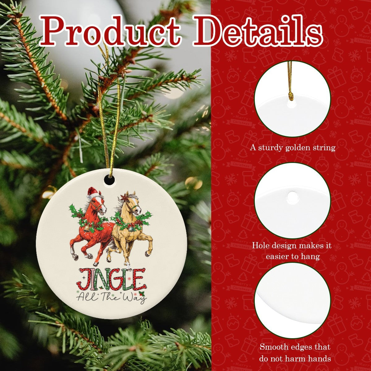 Vintage Horses at Christmas Jingle All the Way Round Ceramic Ornament