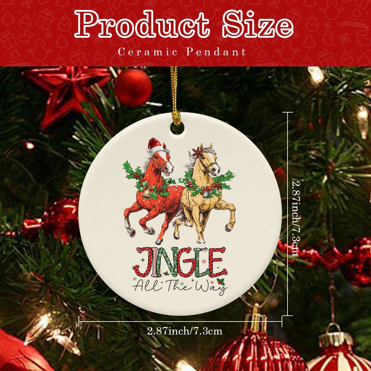 Vintage Horses at Christmas Jingle All the Way Round Ceramic Ornament