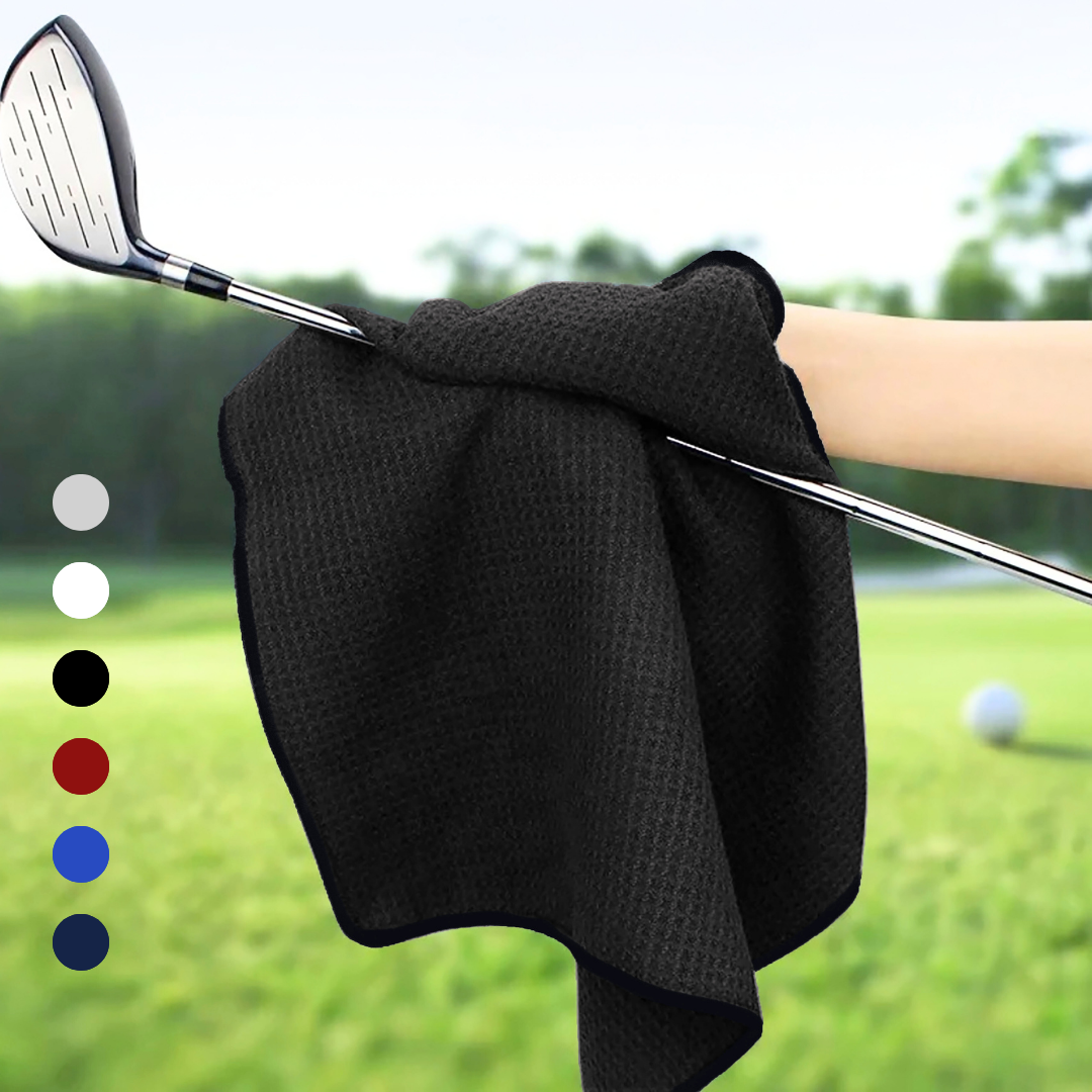 Small Microfiber Waffle Golf Towel: Black Trimmed Pack of 3