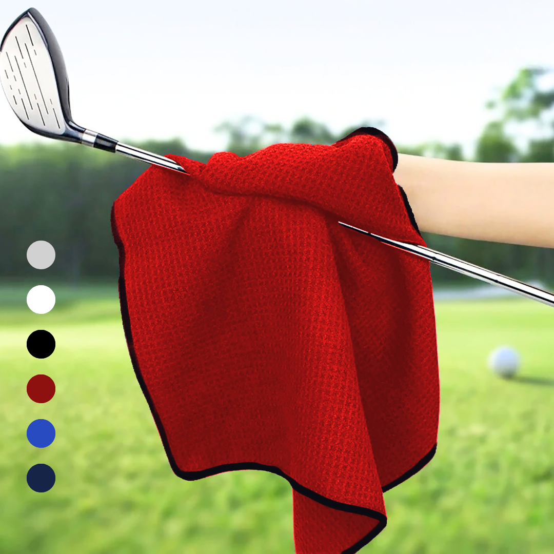 Small Microfiber Waffle Golf Towel: Black Trimmed Pack of 3