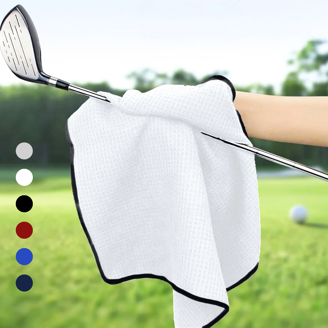 Small Microfiber Waffle Golf Towel: Black Trimmed Pack of 3