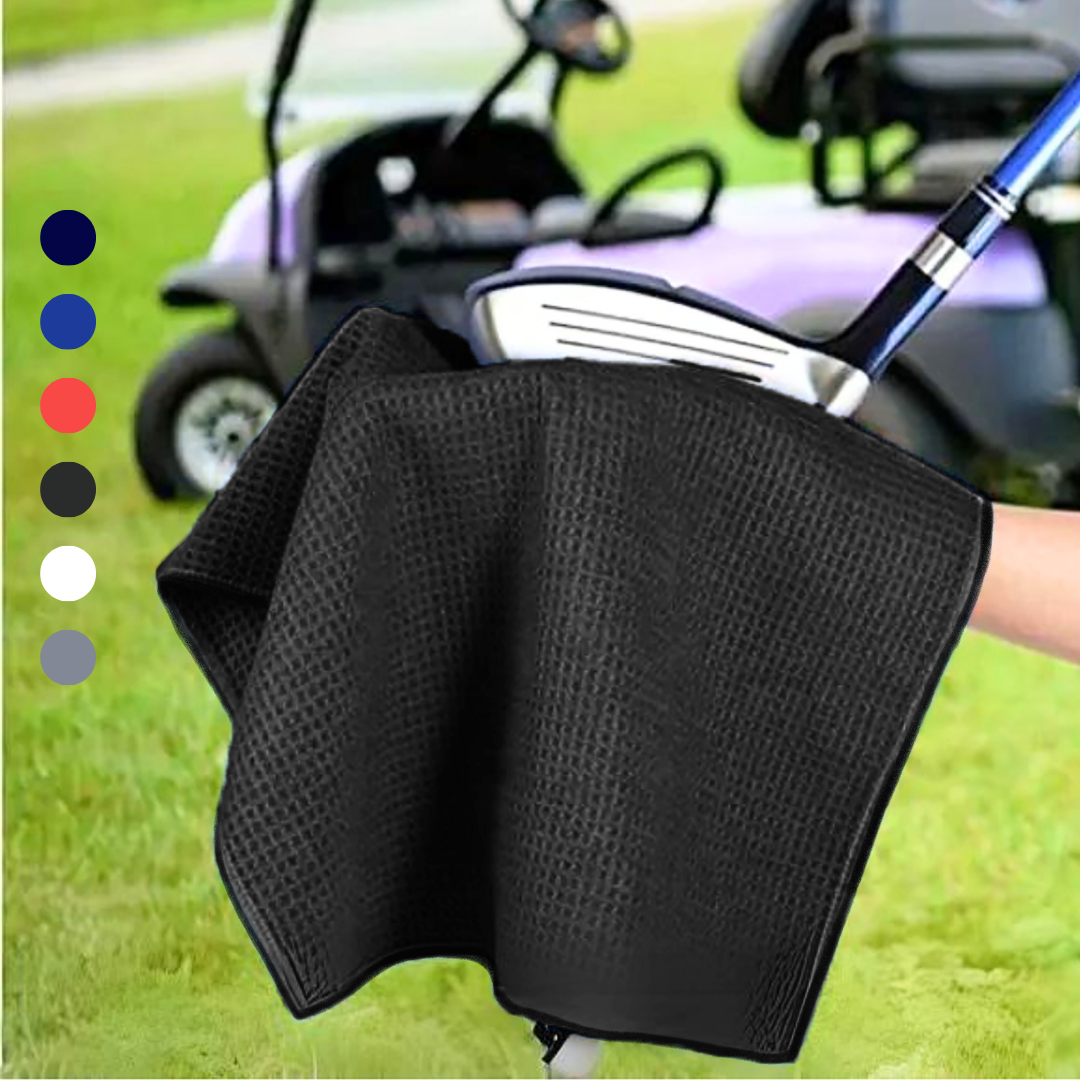 Medium Microfiber Waffle Golf Towel: Black Trimmed Pack of 3