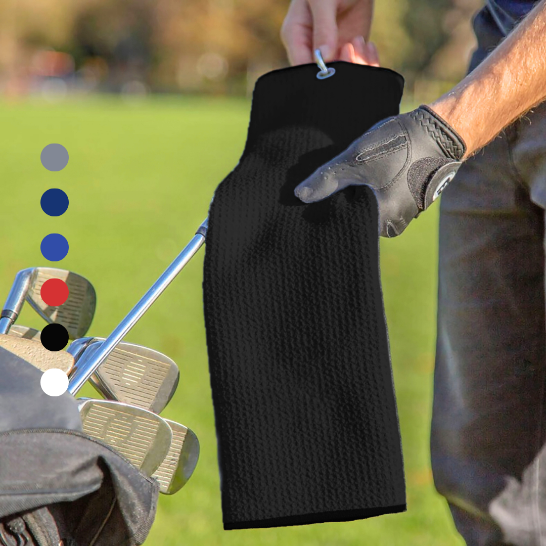 Tri-Fold Microfiber Waffle Golf Towel: Grommet & Hook Pack of 2