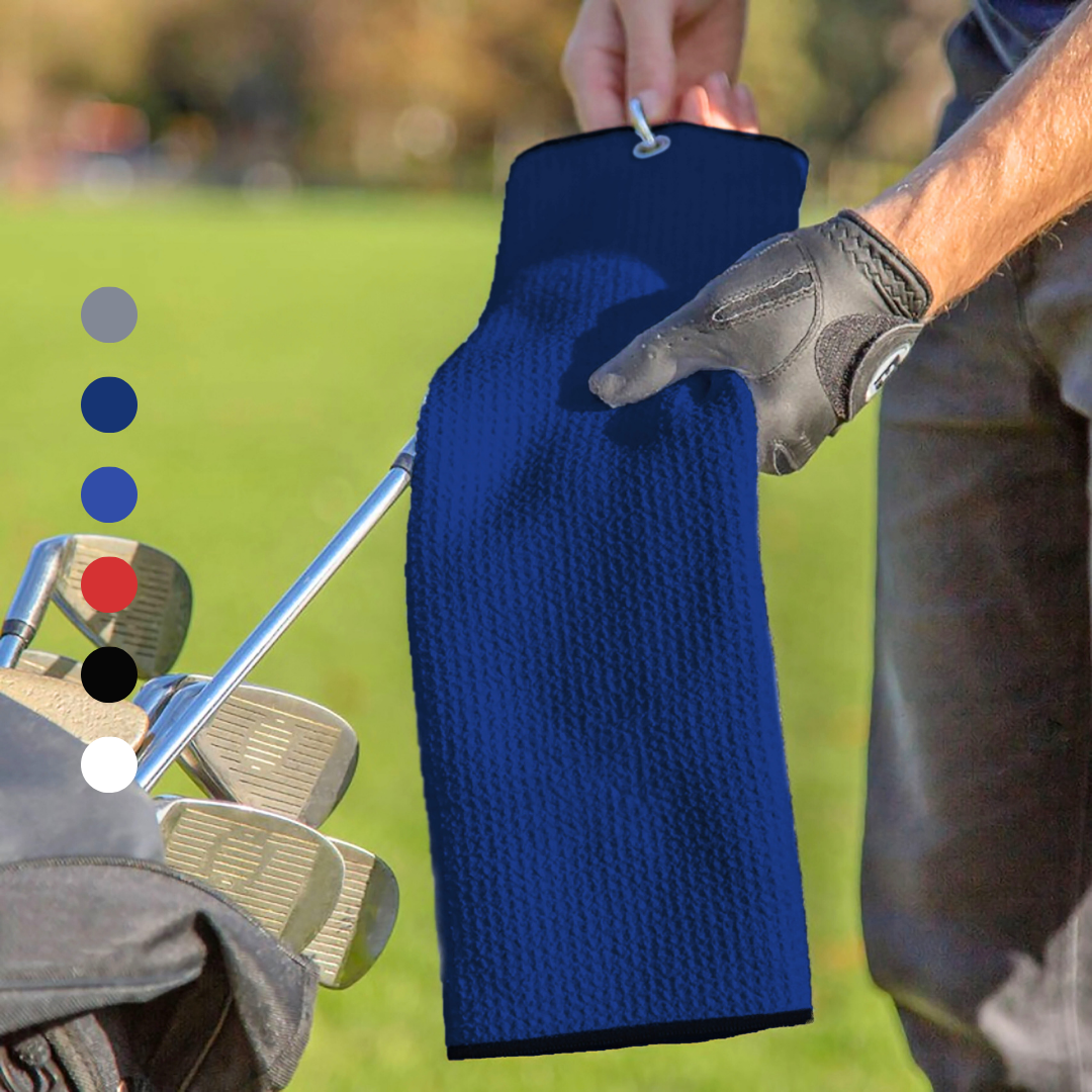 Tri-Fold Microfiber Waffle Golf Towel: Grommet & Hook Pack of 2