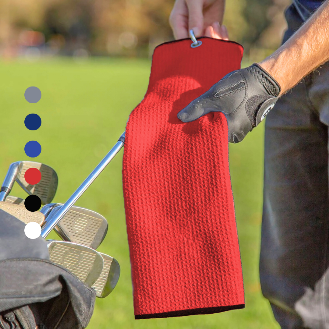 Tri-Fold Microfiber Waffle Golf Towel: Grommet & Hook Pack of 2