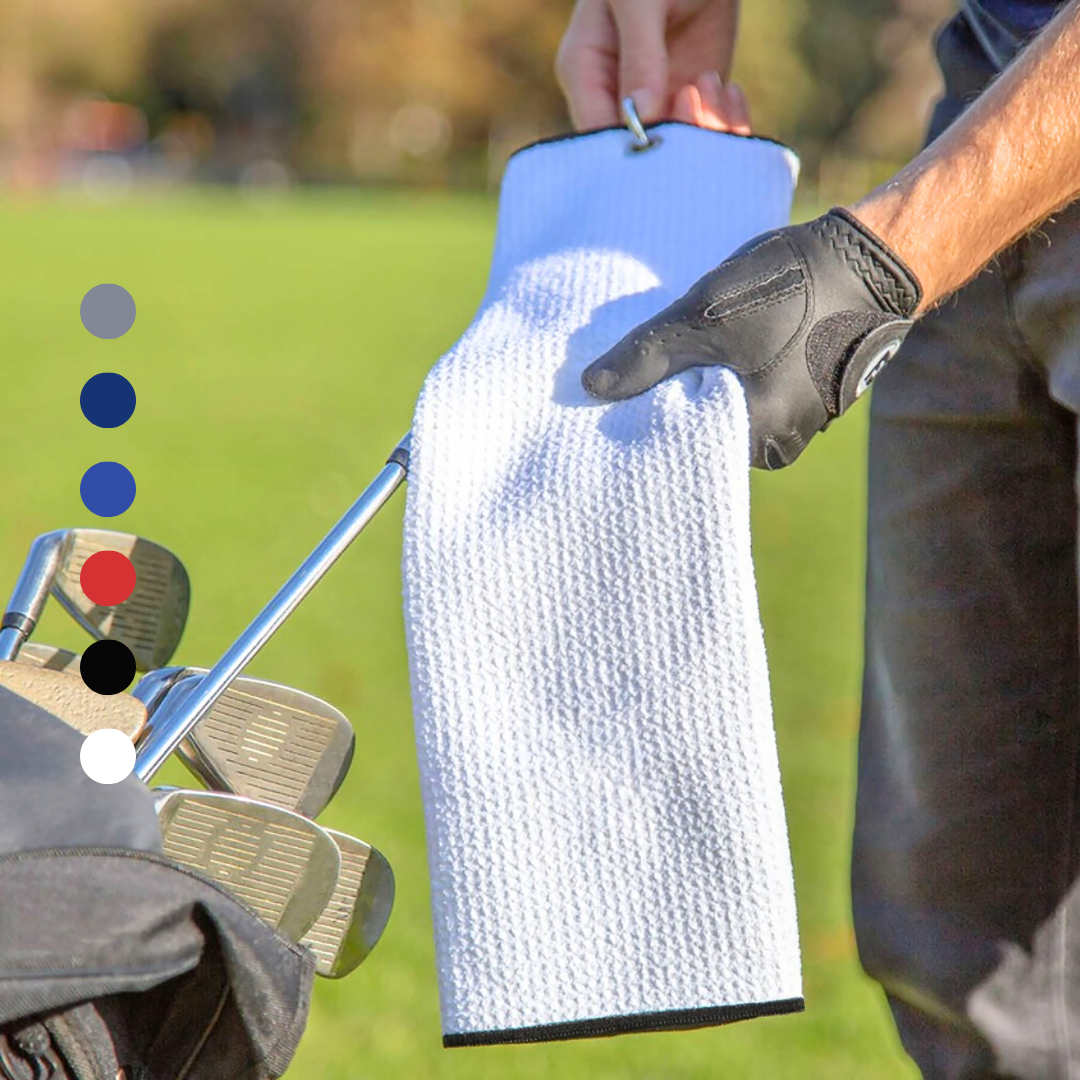 Tri-Fold Microfiber Waffle Golf Towel: Grommet & Hook Pack of 2