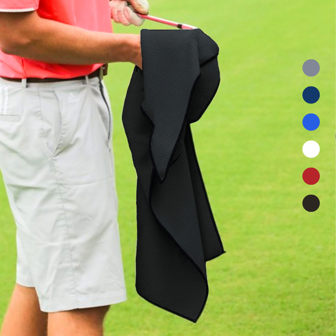 Large Microfiber Waffle Golf Towel: Black Trimmed