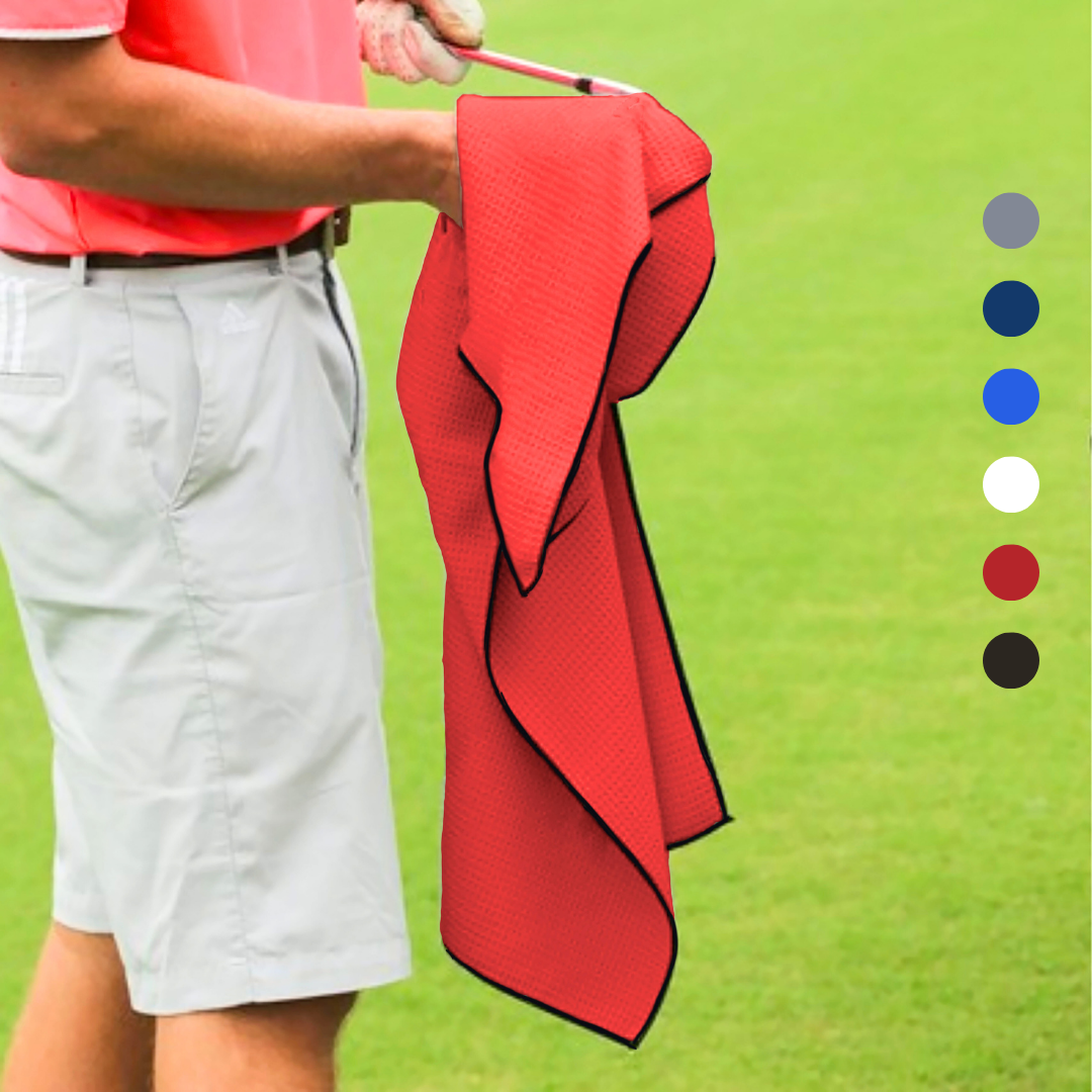 Large Microfiber Waffle Golf Towel: Black Trimmed