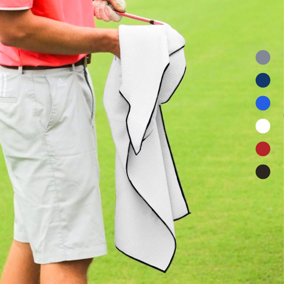Large Microfiber Waffle Golf Towel: Black Trimmed