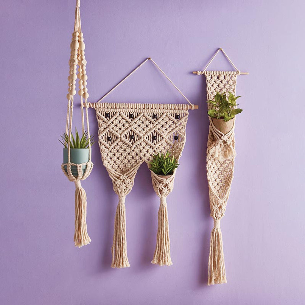 Macrame Two Pocket Plant Holder | Hanging Wall Flower Plant Hanger | 31" x 17"