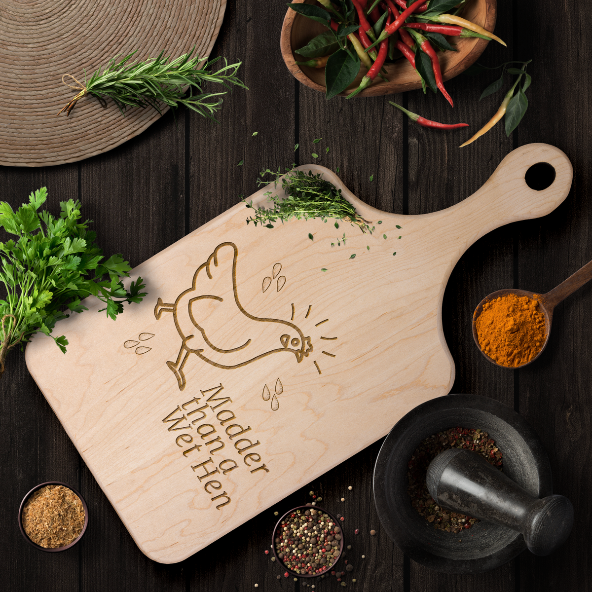 Madder than a Wet Hen Country Saying Hardwood Cutting Board