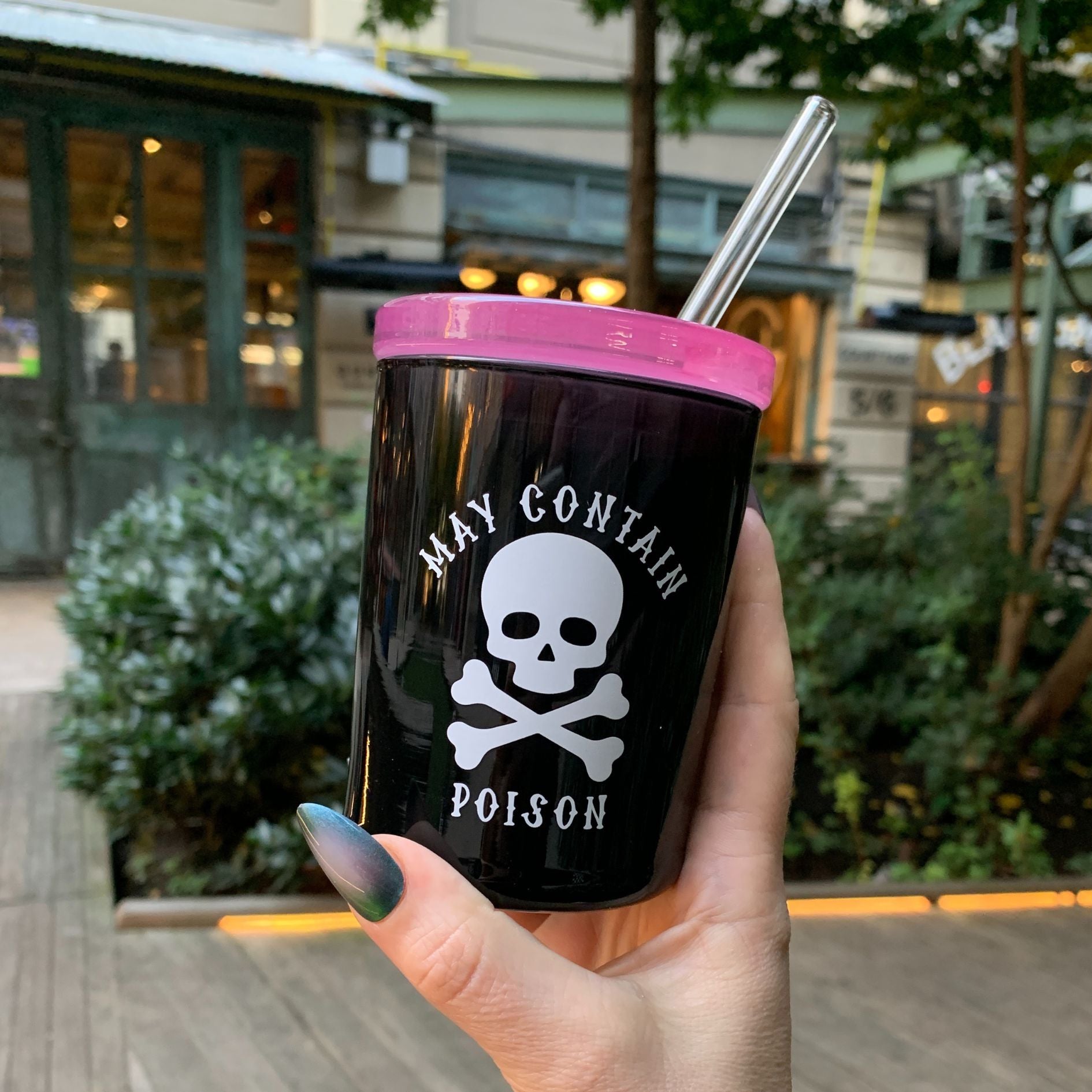 May Contain Poison Glass Double Old Fashioned with Lid and Straw | Halloween Spooky Tumbler