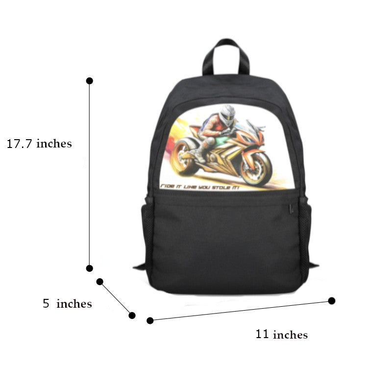 Racing Motorcycle Boy's Casual School Backpack | Upper Part Printing