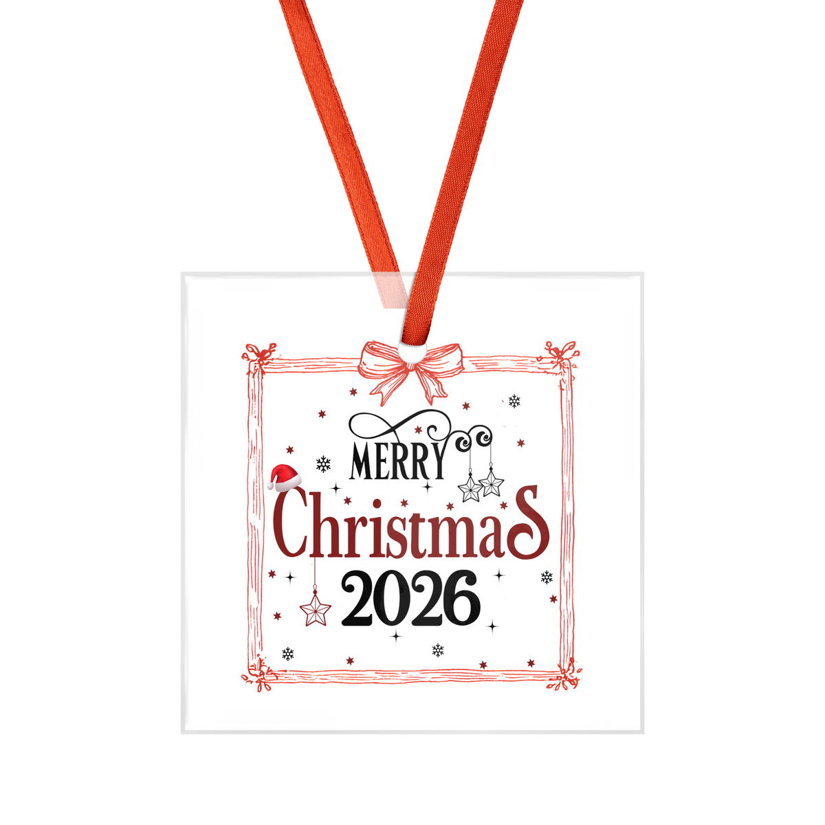 Merry Christmas 2026 Square Glass Ornament