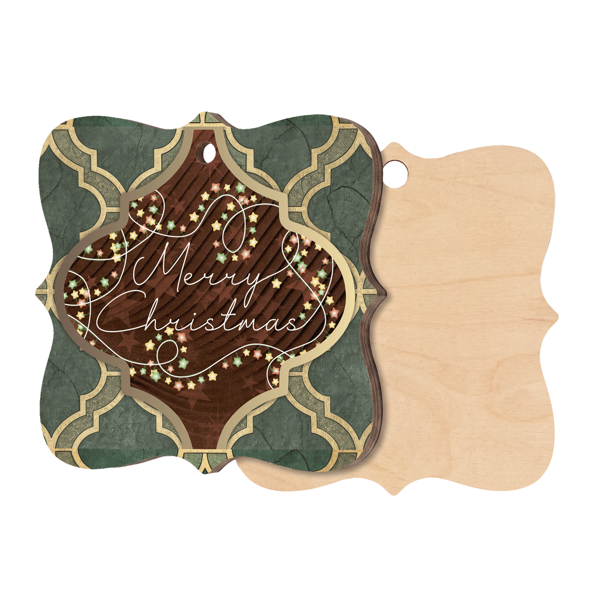 Merry Christmas Arabesque Design Wooden Maple Ornament