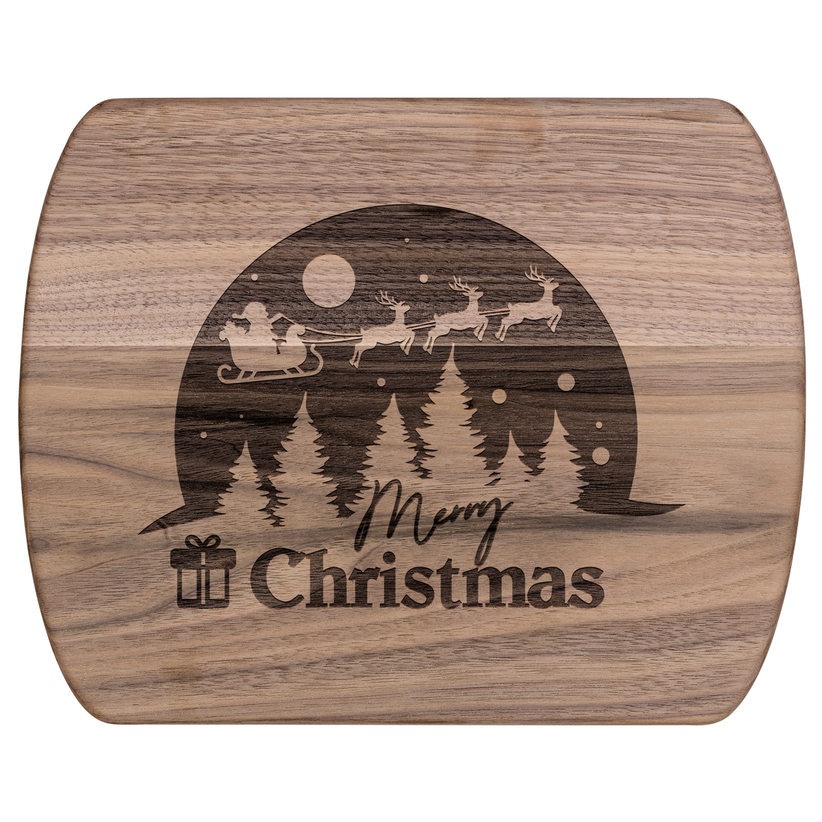 Merry Christmas Santa Scene Hardwood Cutting Board