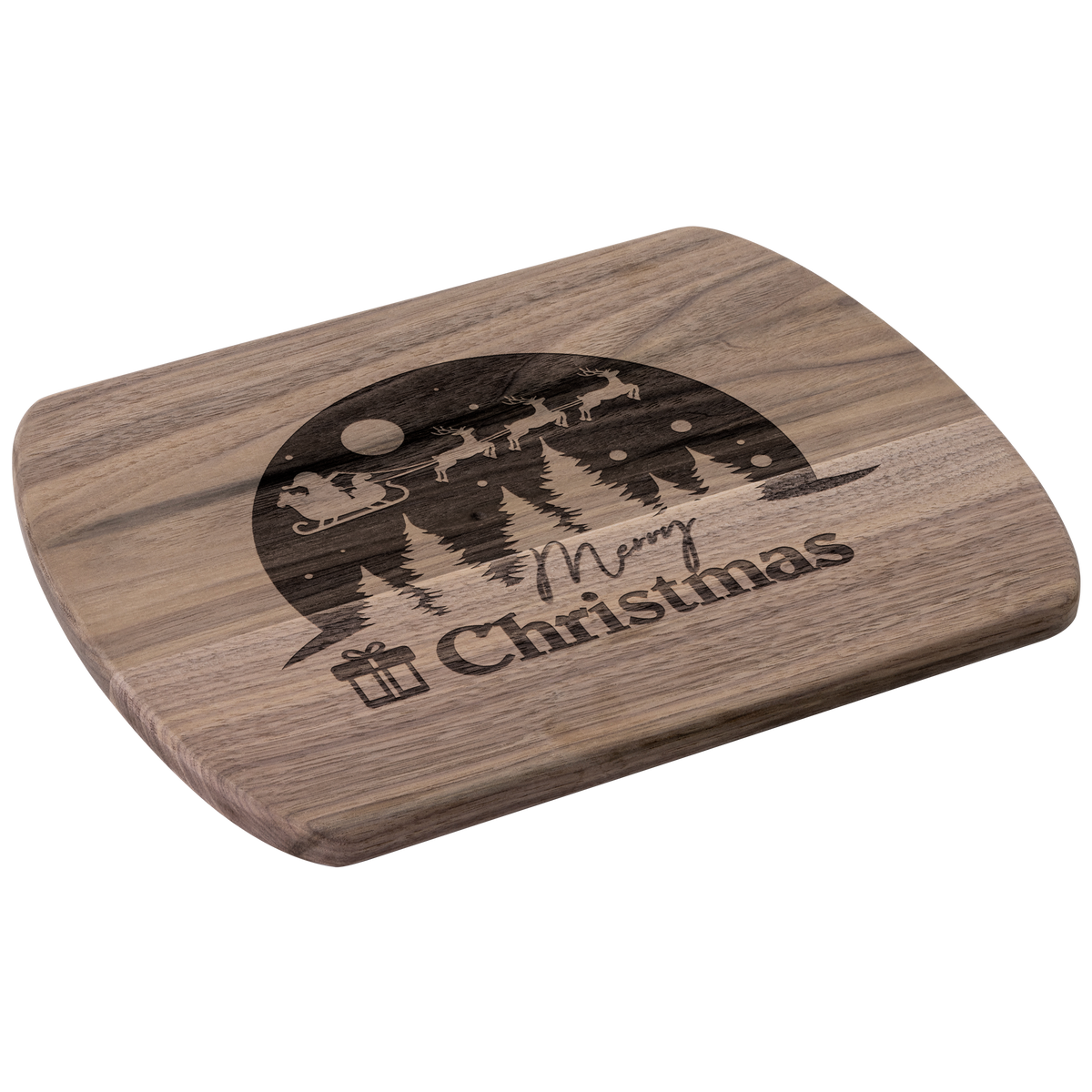 Merry Christmas Santa Scene Hardwood Cutting Board