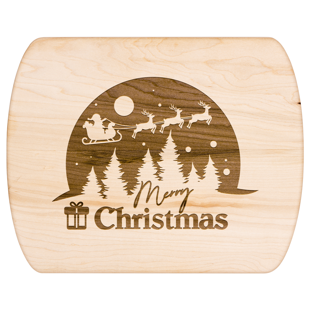 Merry Christmas Santa Scene Hardwood Cutting Board