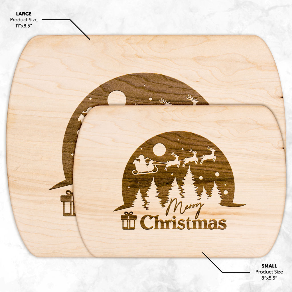 Merry Christmas Santa Scene Hardwood Cutting Board