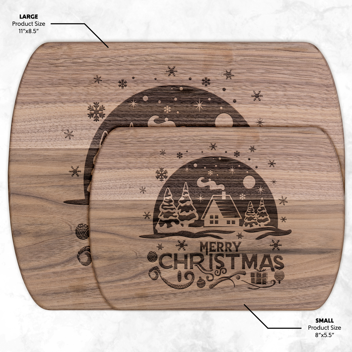 Merry Christmas Winter Scene Hardwood Cutting Board - 12" x 9"