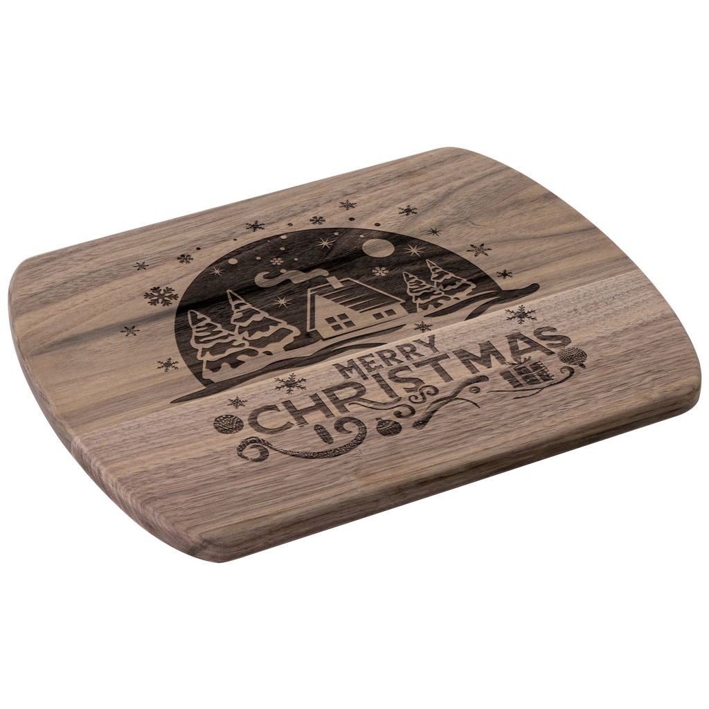 Merry Christmas Winter Scene Hardwood Cutting Board - 12" x 9"