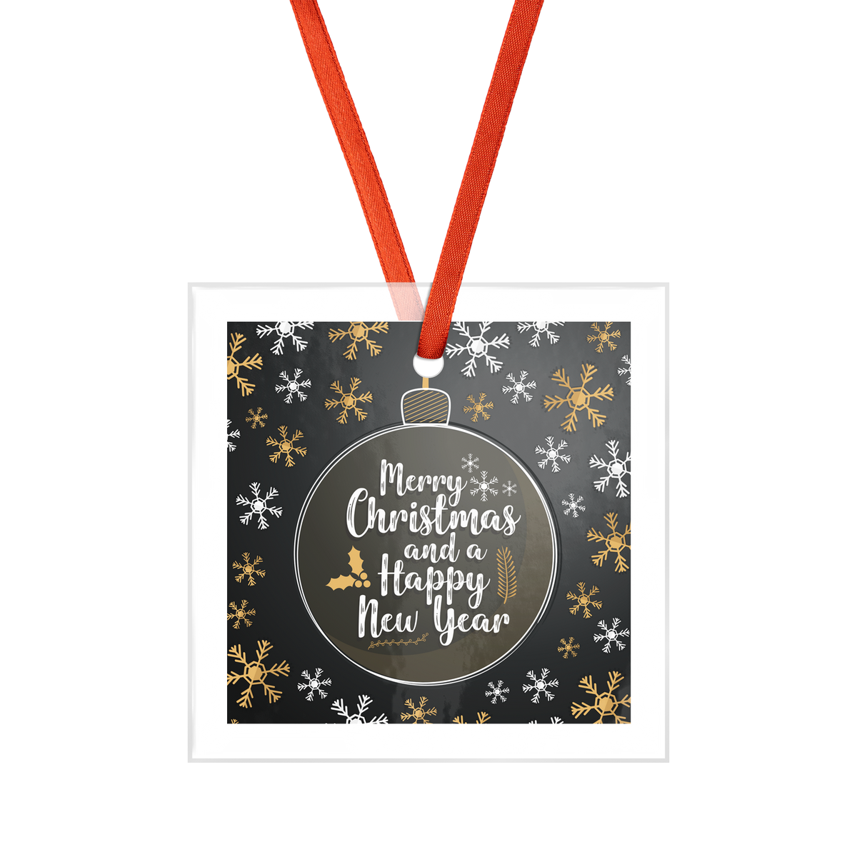 Merry Christmas & Happy New Year Square Glass Ornament