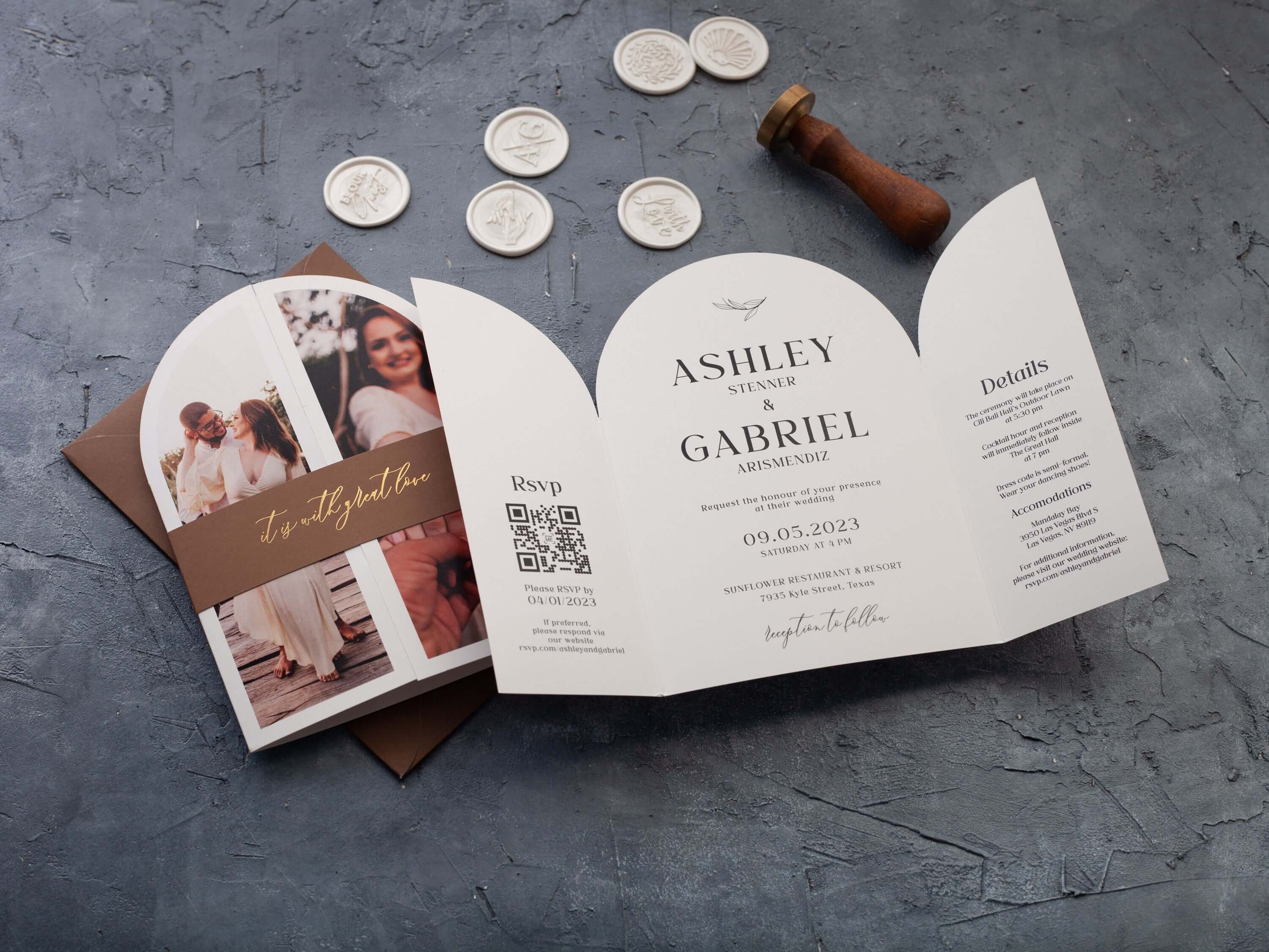 Arch Wedding Invitations with Couple Photo and QR RSVP