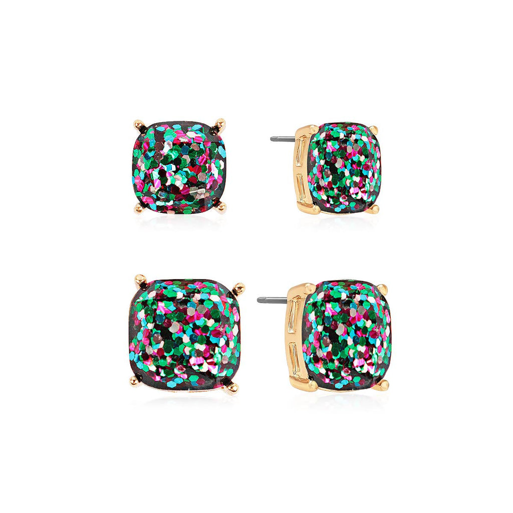 Mom and Daughter Glitter Square Cushion Cut Stud Earring Set – "Mom and Me" Gift Set