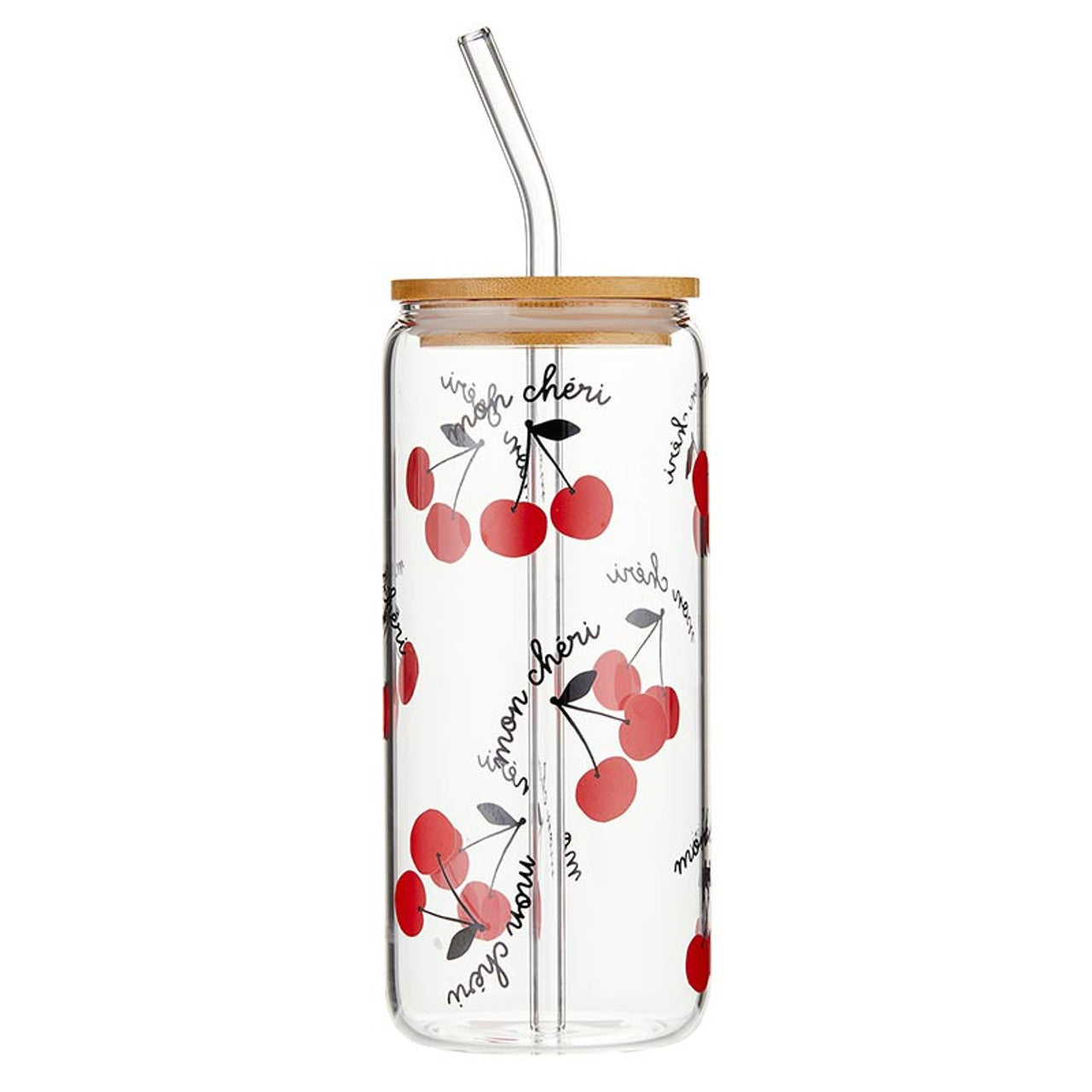 Mon Cheri Glass Tumbler with Bamboo Lid and Glass Straw | Travel Drinkware | 20oz