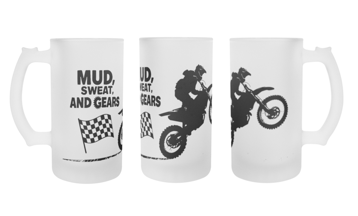 Mud Sweat & Gears Motorcycle 16 oz Frosted Mug