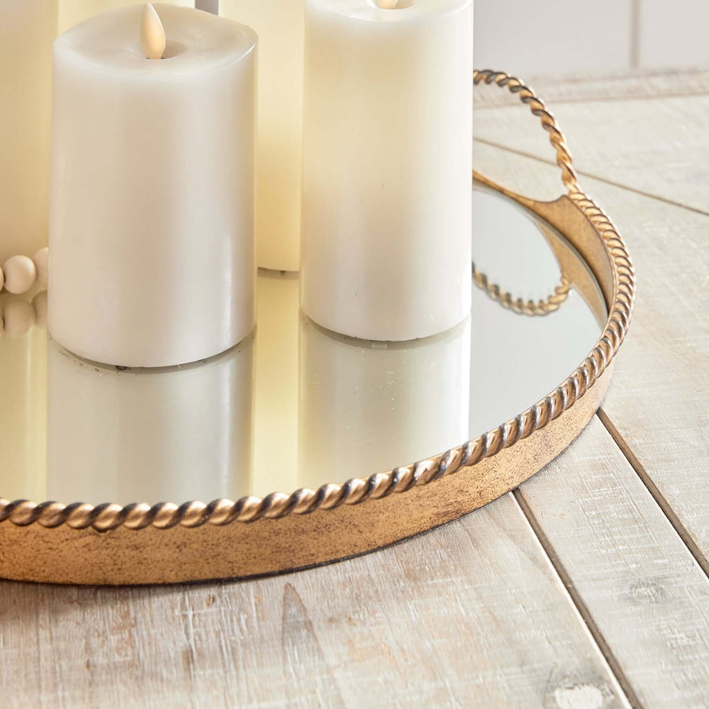 Vintage Gold Mirrored Tray Set with Braided Handles (Set of 2)