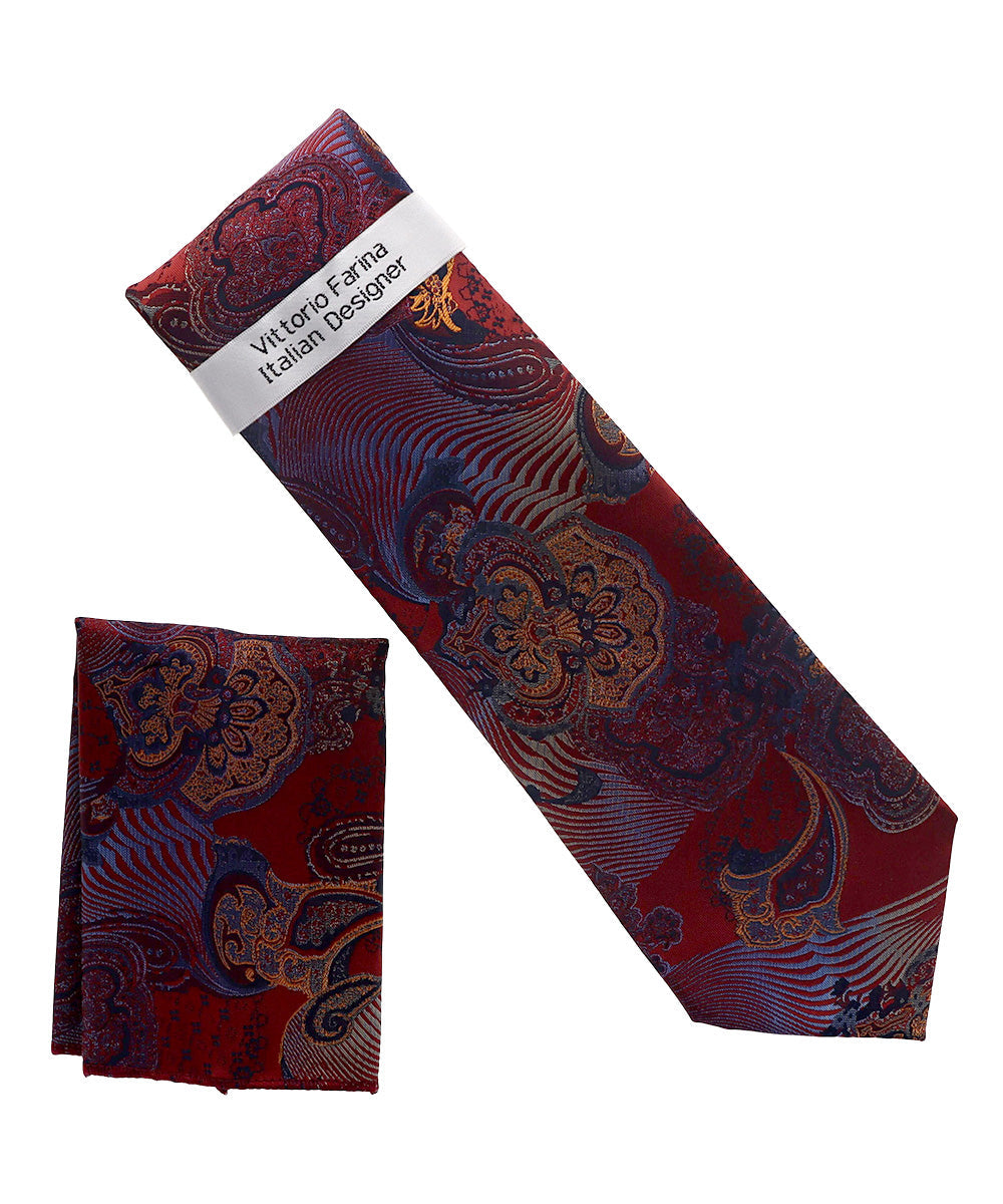 Vittorio Farina Men's Paisley Design Necktie & Pocket Square
