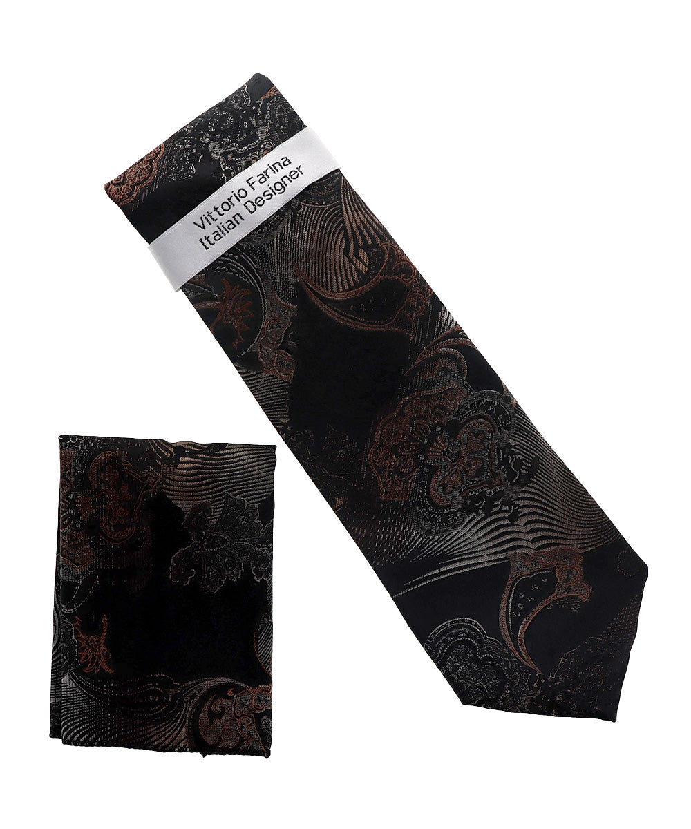 Vittorio Farina Men's Paisley Design Necktie & Pocket Square