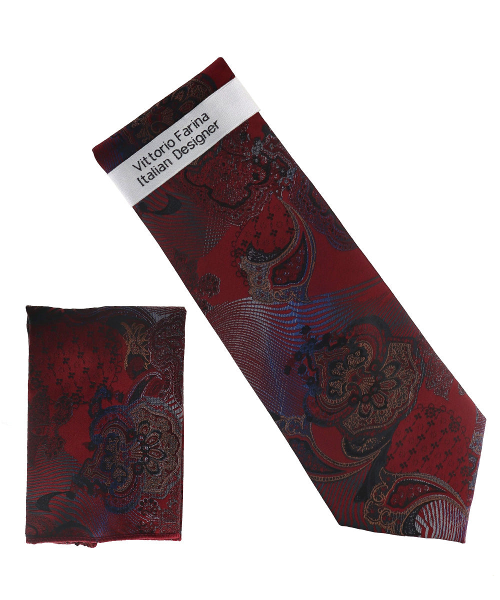 Vittorio Farina Men's Paisley Design Necktie & Pocket Square