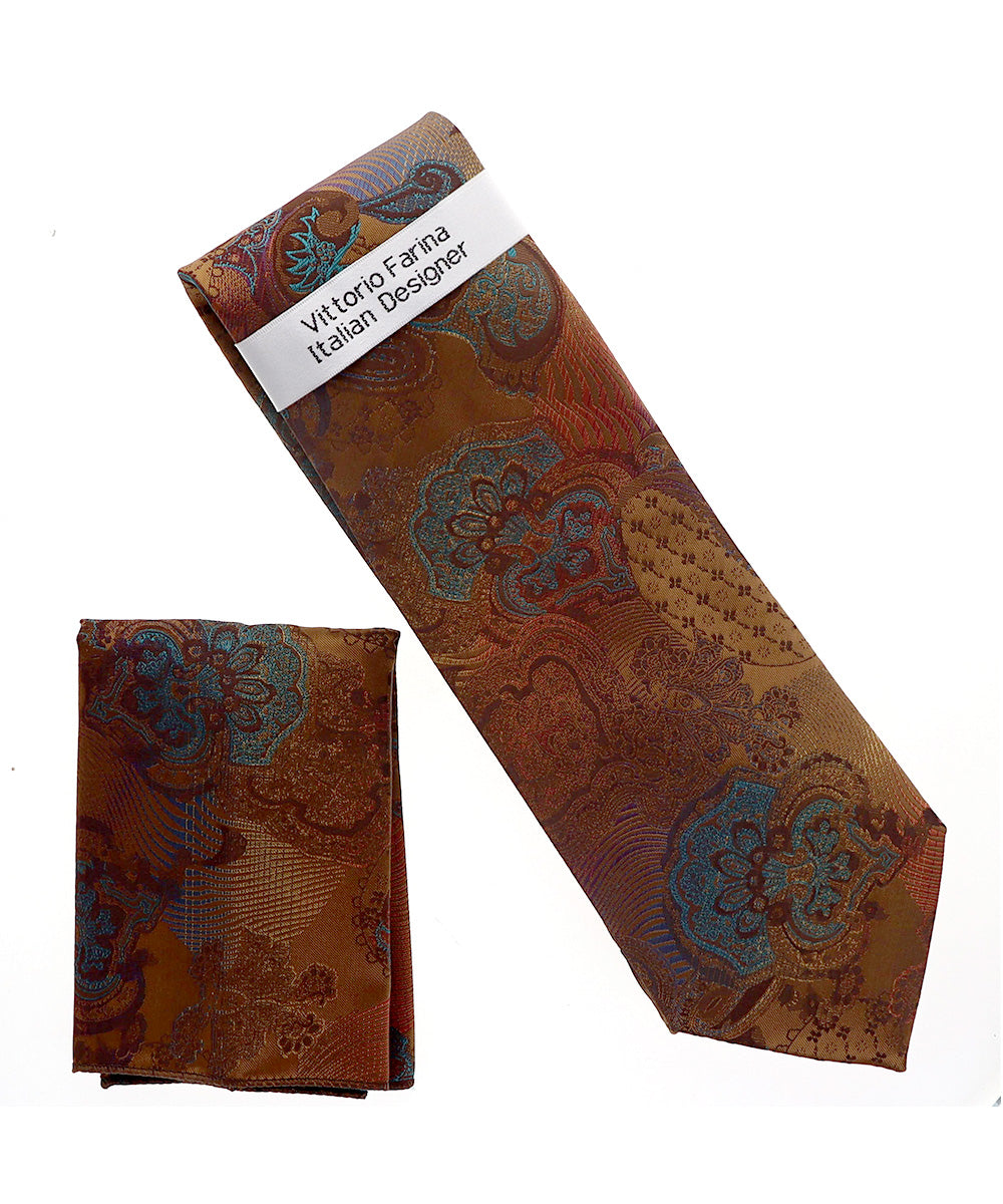 Vittorio Farina Men's Paisley Design Necktie & Pocket Square
