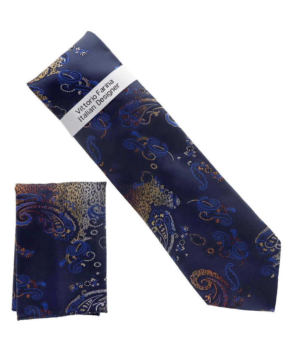 Vittorio Farina Men's Paisley Design Necktie & Pocket Square