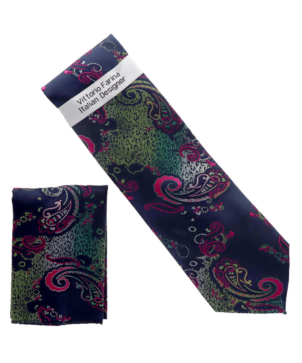 Vittorio Farina Men's Paisley Design Necktie & Pocket Square