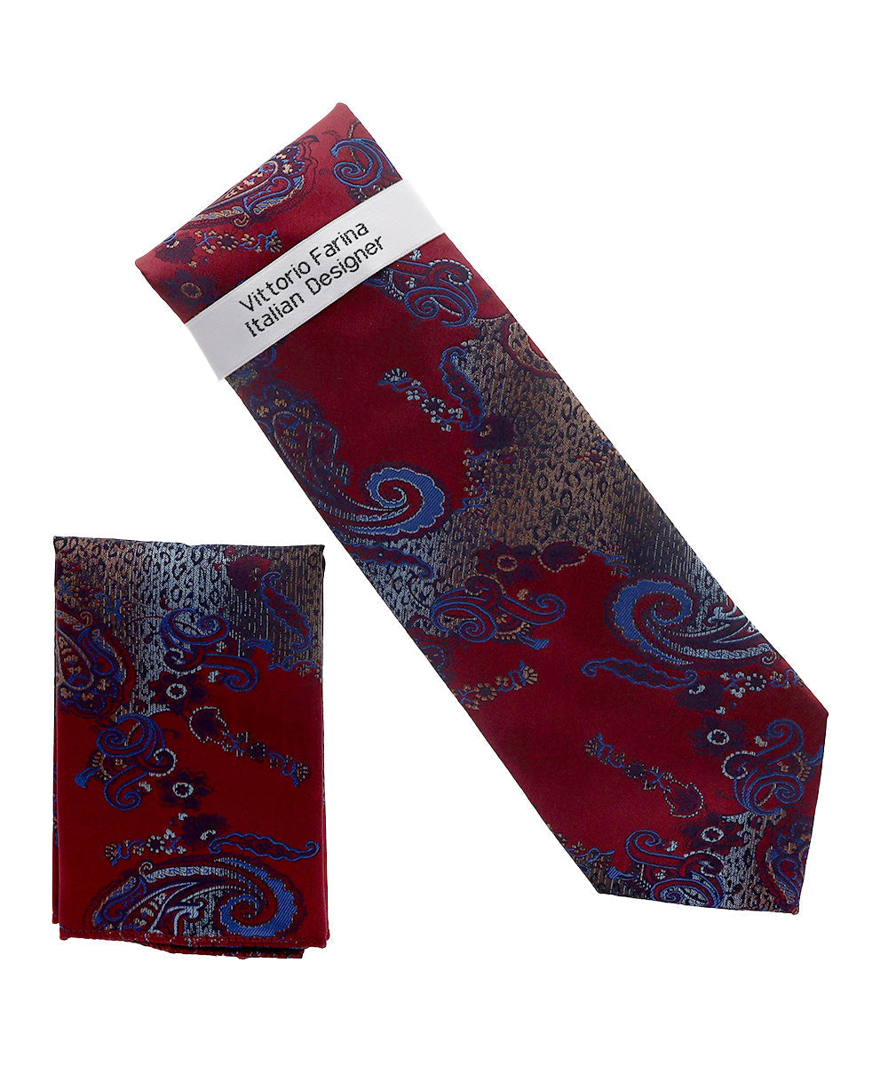 Vittorio Farina Men's Paisley Design Necktie & Pocket Square