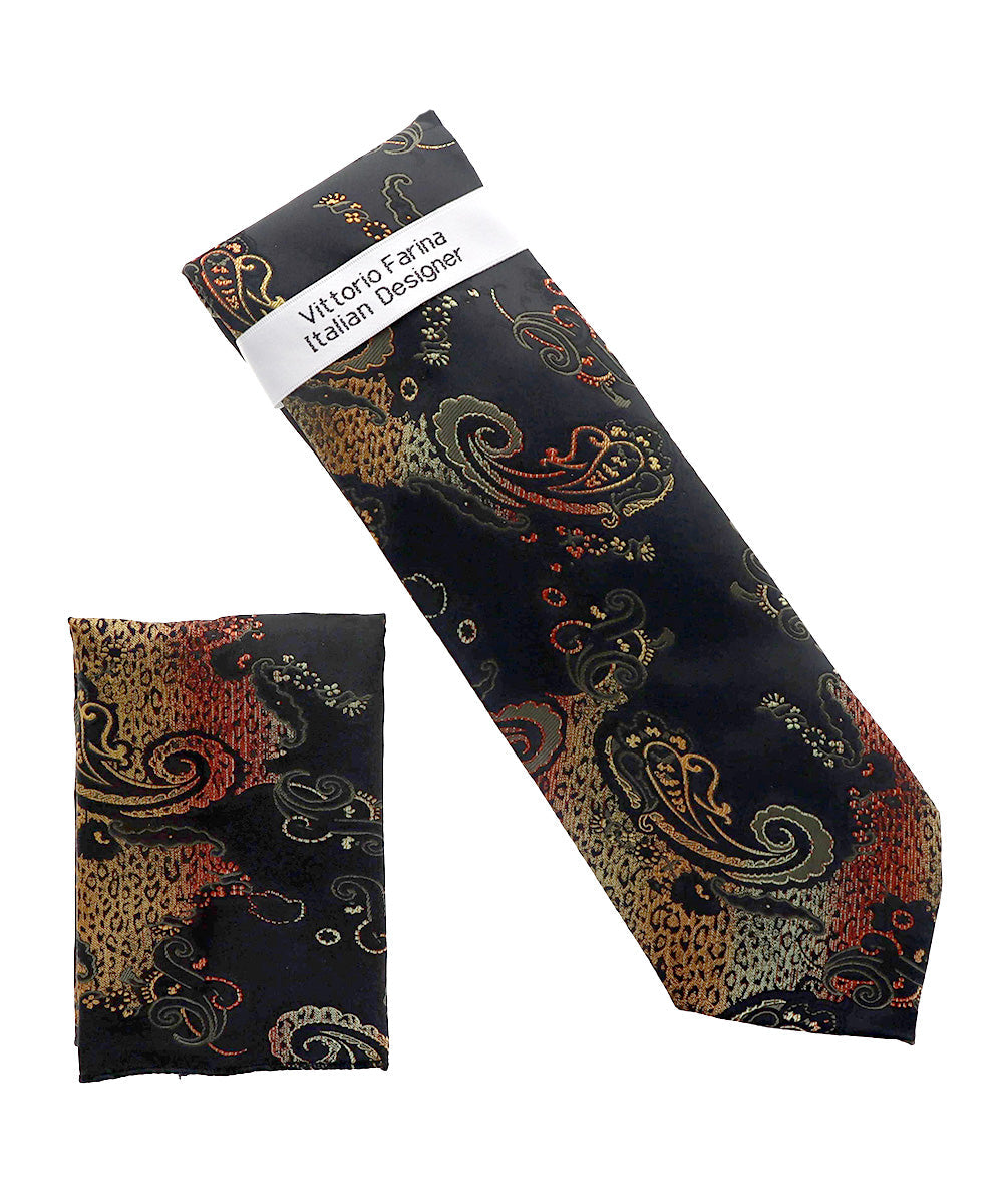 Vittorio Farina Men's Paisley Design Necktie & Pocket Square