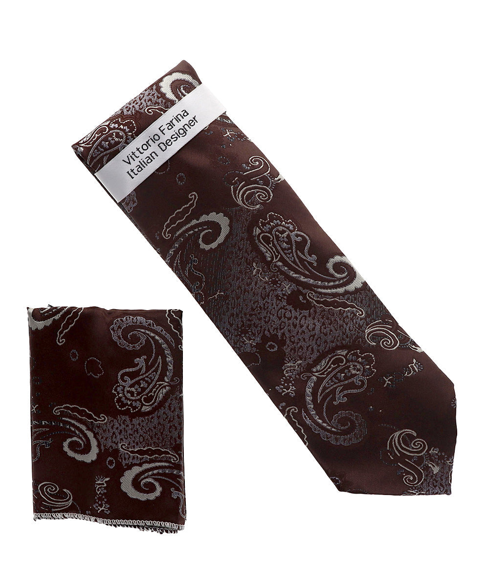 Vittorio Farina Men's Paisley Design Necktie & Pocket Square