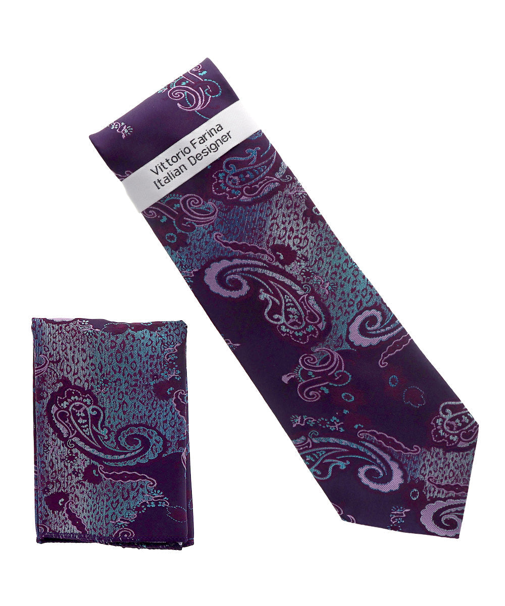 Vittorio Farina Men's Paisley Design Necktie & Pocket Square